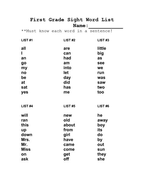 6th Grade Sight Words Printable 8th Grade Sight Words List 15 Best