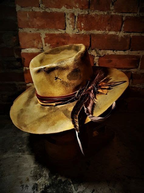 Distressed Extra Wide Brim Western Fedora Hat Hand Made To Measure In