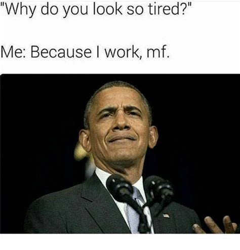 Why Do You Look So Tired Me Because I Work Mf Meme On Meme