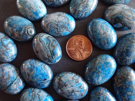 25x18mm Natural Ripple Stone Cabochon Dyed Blue And Black Oval