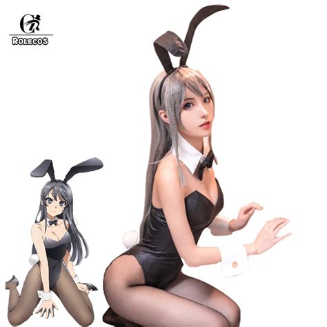 rolecos bunny costume women sakurajima mai bunny cosplay costume bodysuit sexy jumpsuit senpai