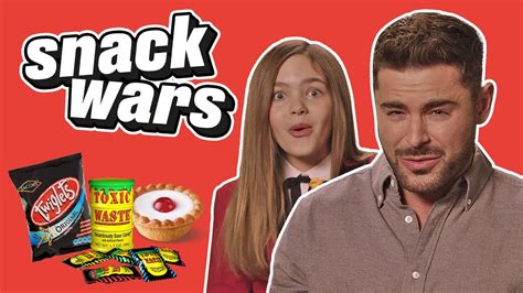 zac efron tries british snacks for first time snack wars ladbible youtube