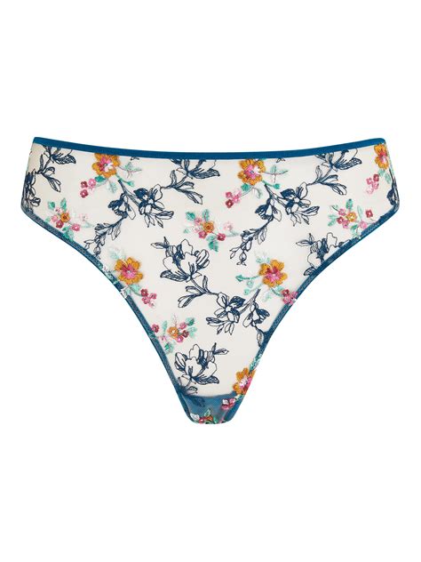 Evelyn Cyan Floral Embroidered Thong Katherine Hamilton