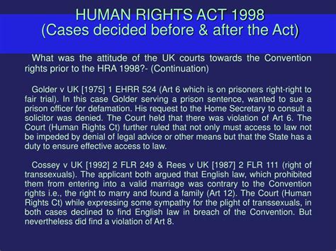 Ppt Human Rights Act 1998 Cases Decided Before And After The Act