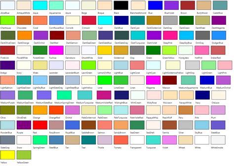 List Of All Colors With Names