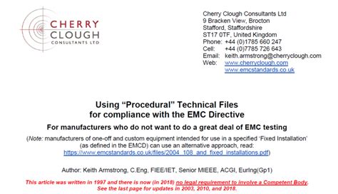 Using Procedural Technical Files For Compliance With The Emc Directive Emc Standards