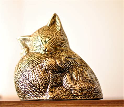 Cat Cremation Urn Peaceful Cat Urn Engraved Golden Bronze Etsy