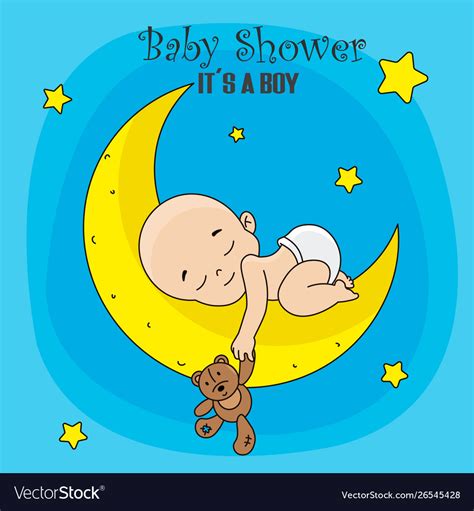 Baby Boy Sleeping On Moon With Teddy Bear Vector Image