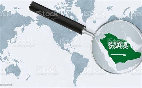 Enlarged Map Of Saudi Arabia On America Centered World Map Magnified Map And Flag Of Saudi