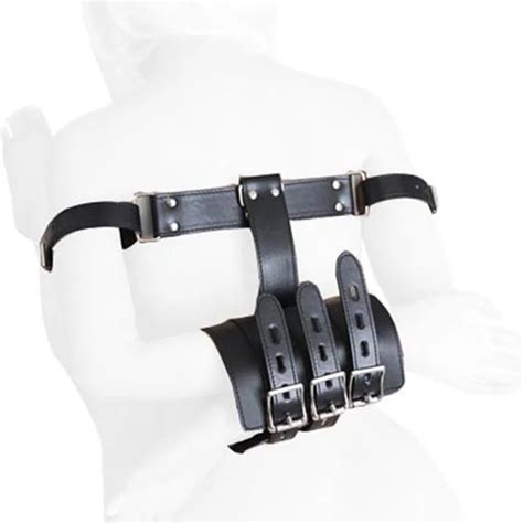 pu leather locking behind the back elbows and wrists bondage cuffs arm to wrist restraint