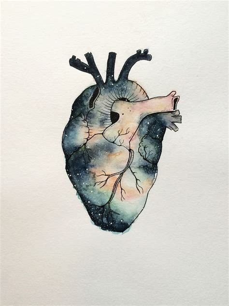 I Heart Space Painted With Watercolor And Ink Anatomical Heart