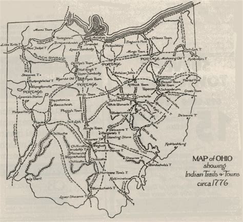 Map Of Ohio Showing Indian Trails And Tours Circa 1776