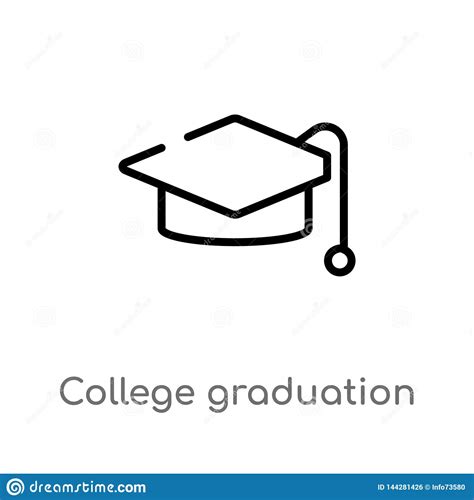 Outline College Graduation Cap Vector Icon Isolated Black Simple Line