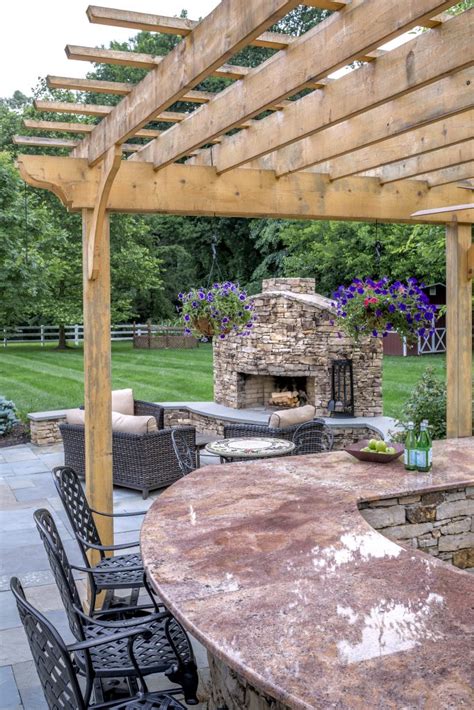 Custom Curved Fireplace And Outdoor Kitchen Live Green Landscape