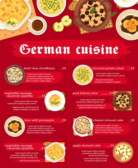 German Cuisine Menu Germany Traditional Food 21022878 Vector Art At
