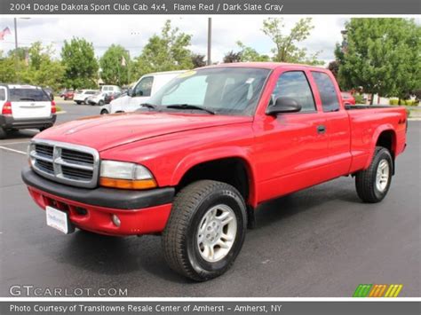 Flame Red 2004 Dodge Dakota Sport Club Cab 4x4 Dark Slate Gray