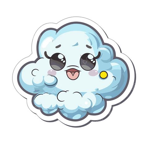 The Cute Kawaii Cloud Sticker On A White Background Vector Clipart