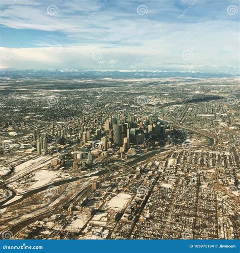 Aerial View Of Calgary Downtown In Winter Stock Photo Image Of Bridge