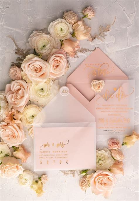 Rose Gold Vellum Wedding Invitations Blush Pink Envelopes We Do Invites