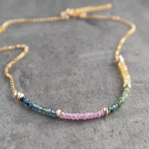 Rainbow Sapphire Necklace Multi Coloured Sapphire Necklace Etsy