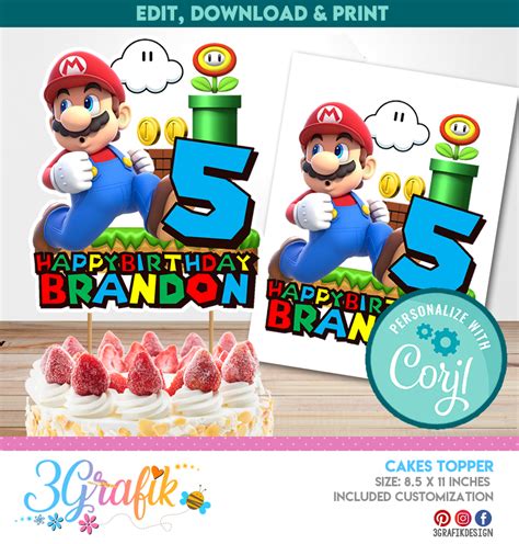 Mario Bros Cake Topper Banderin Mario Bros