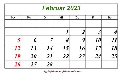 Kalender 2023 Februar Zum Ausdrucken Sommerferien Kalender