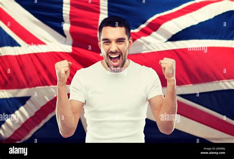 Angry Man Showing Fists Over Brittish Flag Stock Photo Alamy