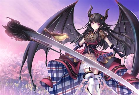 Download 2100x1450 Anime Girl Devil Horns Black Wings