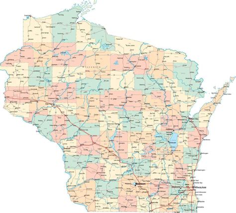 Digital Wisconsin State Map In Multi Color Fit Together Style To Match