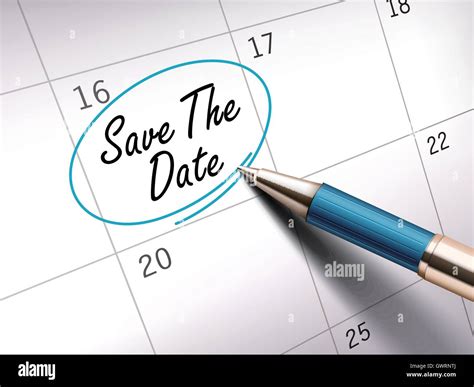 Save The Date Words Circle Marked On A Calendar By A Blue Ballpoint Pen