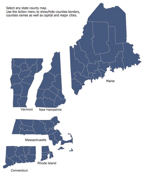 .areas wall map shows metropolitan and micropolitan new england city and town areas (nectas), combined nectas, and metropolitan necta divisions, and identifies their components in six new england states: USA Maps Solution | ConceptDraw.com