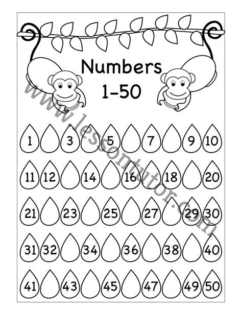 Missing Numbers 1 50 Three Worksheets Kindergarten 2 Lesson Tutor