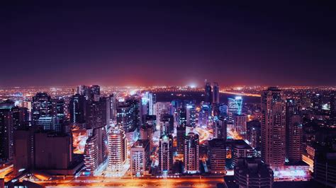 Download Wallpaper 3840x2160 Night City City Lights Aerial View