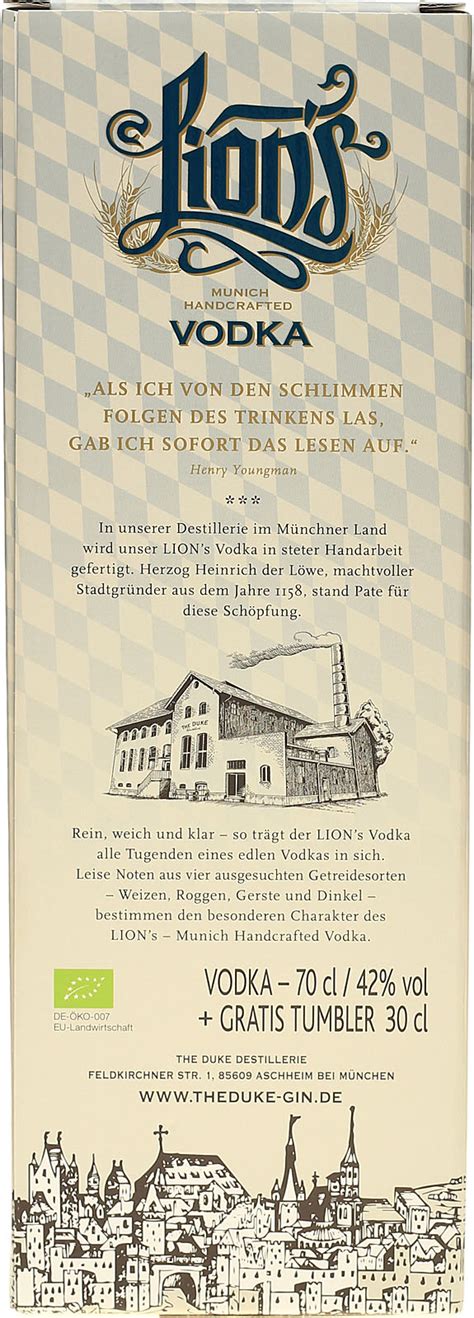 Lion´s Vodka Geschenkset Mit Tumbler 07l Aus München
