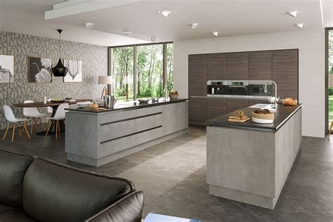 Transform your kitchen today with our stunning gloss kitchen finishes. Grey Brown Ontario Walnut Light Concrete Kitchen