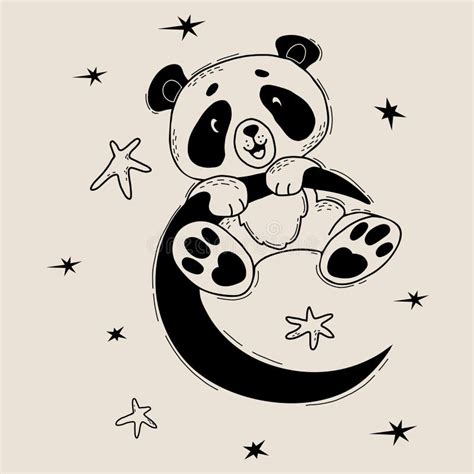 Cute Joyful Panda On Moon Vector Illustration Character Cute Animal