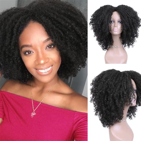 fave short curly afro wig kinky wigs for black women kinky curly hair wig middle part or side