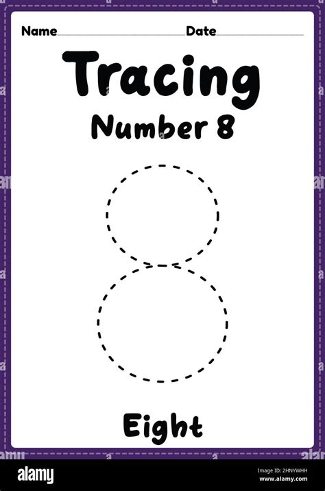 Tracing Number 8 Worksheet For Kindergarten Preschool And Montessori