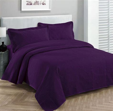 King Size 3 Pc Solid Embossed Bedspread Bed Cover New Over Size DARK