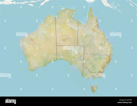 Australia Relief Map With Boundaries Of States Stock Photo Alamy