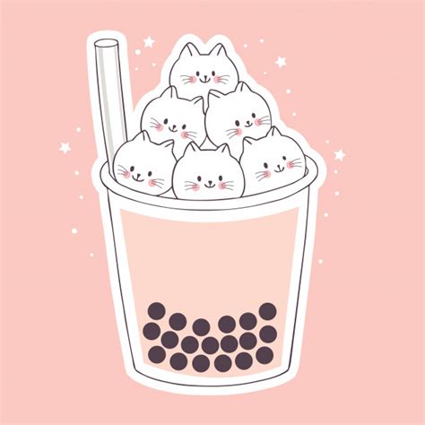 Polish your personal project or design with these boba tea transparent png images, make it even more personalized and more attractive. Cartoon cute sweet cats and bubble tea in glass | Premium ...