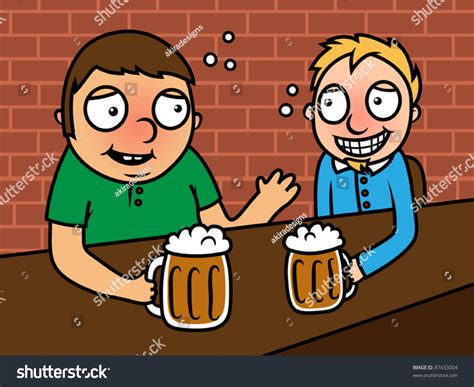 Cartoon Drunk Alcoholic Men Sitting In A Bar And Drinking Beer Vector