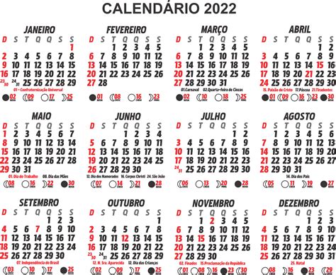 Calendário 2022 Com Feriados Para Imprimir Pdf Fonte De Informação