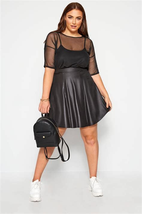 limited collection black leather look skater skirt yours clothing