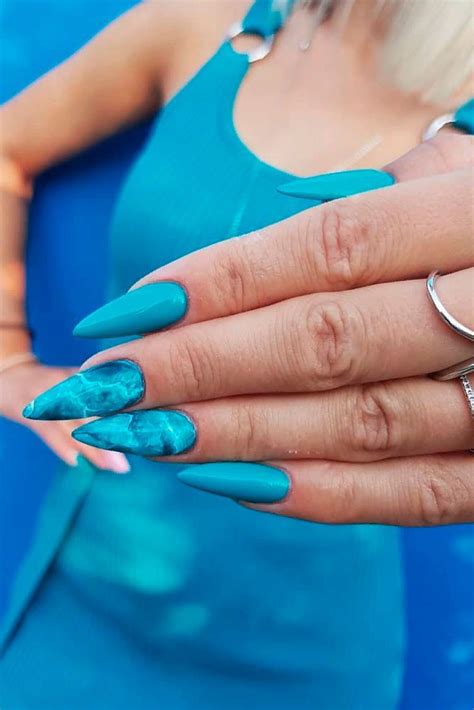 Turquoise Stilettos Stilettonails Turquoisenails Summer French Nails