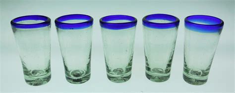 Mexican Beer Flight Blue Rim 4oz Tapered Mexican Shot Glasses