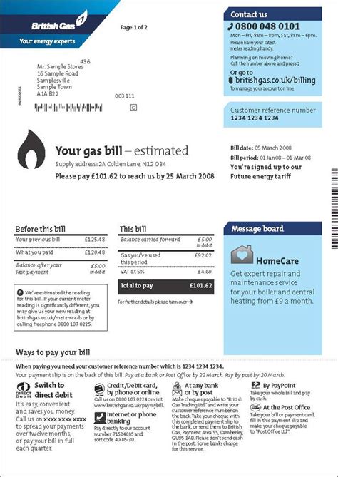 a blue and white bill with the words your gas bill