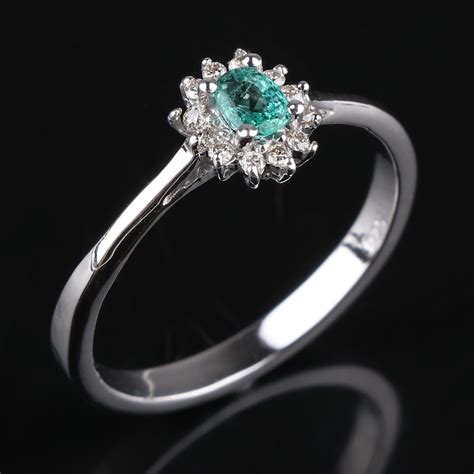 Emerald Sterling Silver Diamond Ring Gemstone Etsy