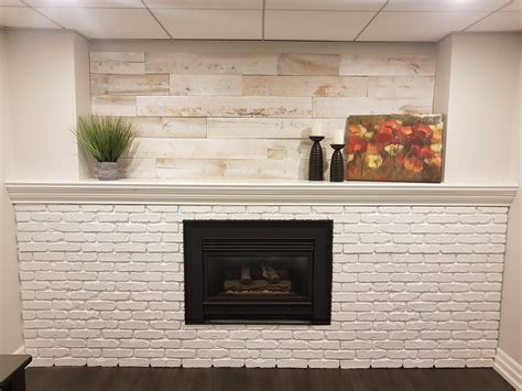 Faux White Brick Lightens Up A Basement Fireplace In 2020 Faux Brick