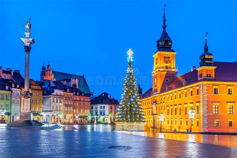 Warsaw Poland Castle Square In Christmas Time Stock Image Image Of